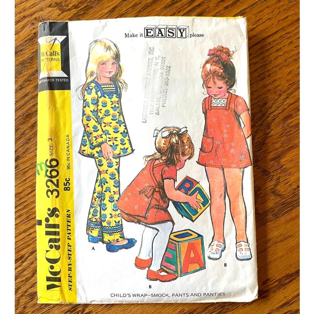 Vintage 1970s McCalls 3266 Sewing Pattern Size 3 Girls Dress Pant Panty COMPLETE